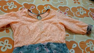 Peach Embroidered Dress with Floral Skirt