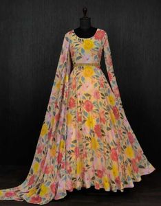 Floral Print Ethnic Gown