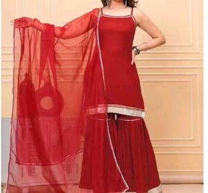 Red Embroidered Kurta Set