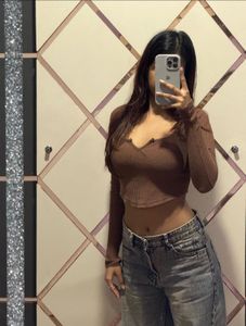 Brown Long Sleeve Crop Top