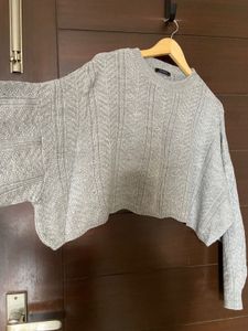 Gray Knit Cropped oversized Sweater (M)