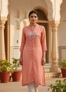 🌸 Designer Peach Party Wear Kurta with Inner 🌸
