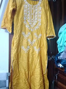 Yellow Embroidered Kurti
