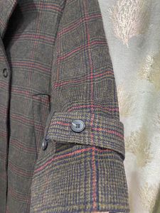 Korean Long Over Coat In Check Pattern
