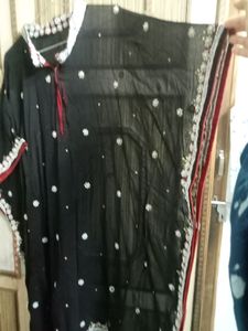 black kaftan Georgette kurti with white heavy work