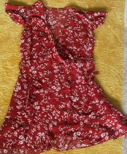 Red Floral Wrap Dress