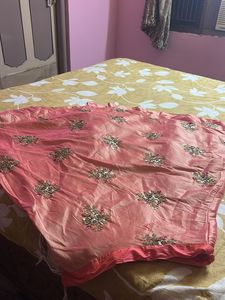 Long Peach Embroidery Skirt