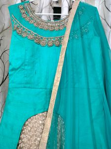Beautiful Peacock Green Ethnic Dress With Dupatta