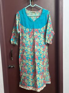 Pure Cotton Pink And Blue Mix Daily Wear Kurta