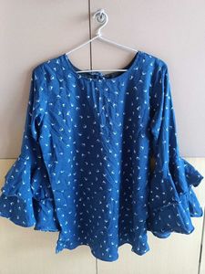 Blue Top With Double Flared-Bell Sleeves