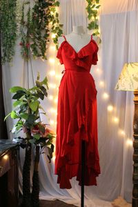 Red Ruffled Wrap Dress
