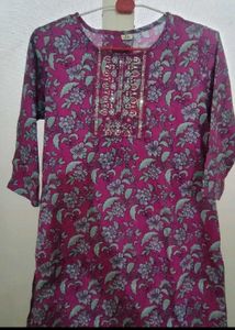 Printed Purple Cotton Kurti