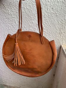 Tan Leather Circle Tote