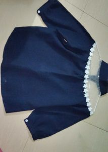 Elegant Navy Blouse with Lace Detail