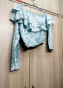Y2k Floral Print Off-Shoulder Crop Top Ruffle