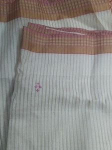 Striped Saree with Pink and Gold Border
