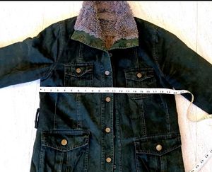 Dark olive green Fur denim jacket