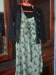 Floral Stripe Dress with Pearl Accent Jacket