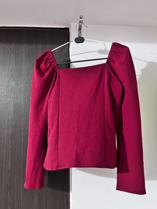 Women Red Puff Full Sleeves Top