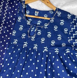 Blue Printed Kurti with Dupatta