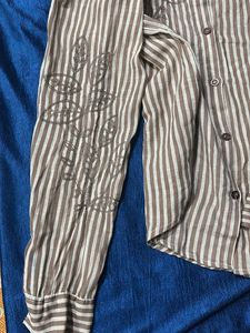 Striped Floral Button-Down Shirt