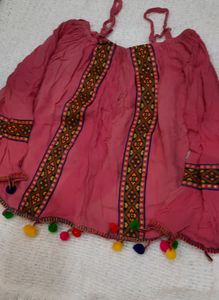 Dark Pink Off Shoulder Embroidered Top