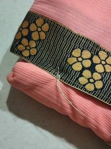 Elegant Peach Saree with Floral Border