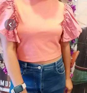 Pink Puff Sleeve Crop Top