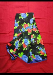 Floral Black Chiffon Saree