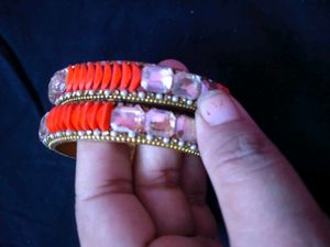 Orange &amp; Crystal Bangles (Set of 2)
