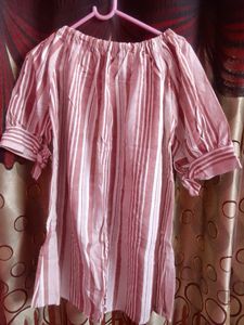 Casual Striped Top With Rose Work