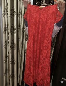 Red Lace Midi Party Dress