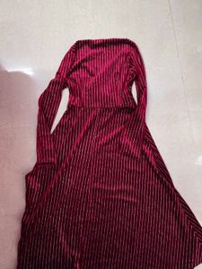 Striped glittery Velvet Long Sleeve Dress