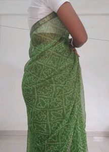 Lime Green Bandhani Saree