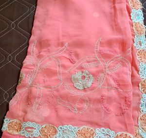 Peach Embroidered Saree