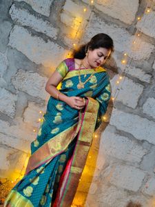 Peacock Green And Rose Banarasi Saree