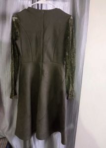 Elegant Olive Green Lace Dress