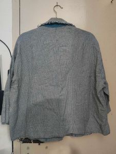 Textured Blue Cropped Jacket