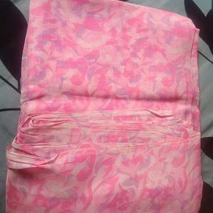 Pink Floral cotton saree And Also Kurti Material