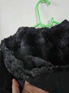 Black Faux Fur Trim Coat fits M/L