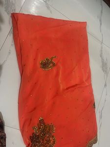 Orange Embroidered Saree