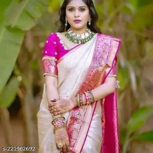 Elegant Pink & White Sari