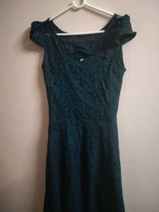 Teal Blue Lace Fit and Flare Dress