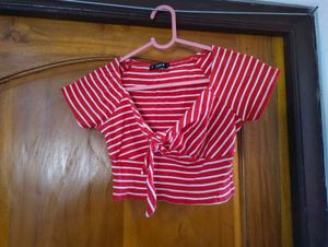 Striped Tie-Front Crop Top