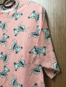 Lilo And Stitch Print Peach T-shirt for Women