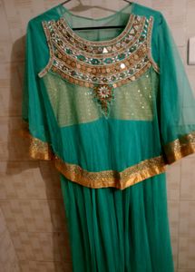 Elegant Teal & Gold Anarkali Dress
