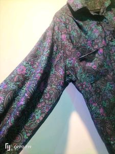 Rayon Black Shirt With Green And Pink Multi Colour With Simple Design