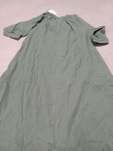 Olive Green Casual Midi Dress, L Size