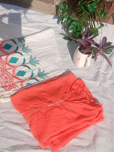 Peach Kurta Set with Embroided Plazzo