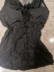 Black Rock star Gf Punk Ruffle Front Fitted Top